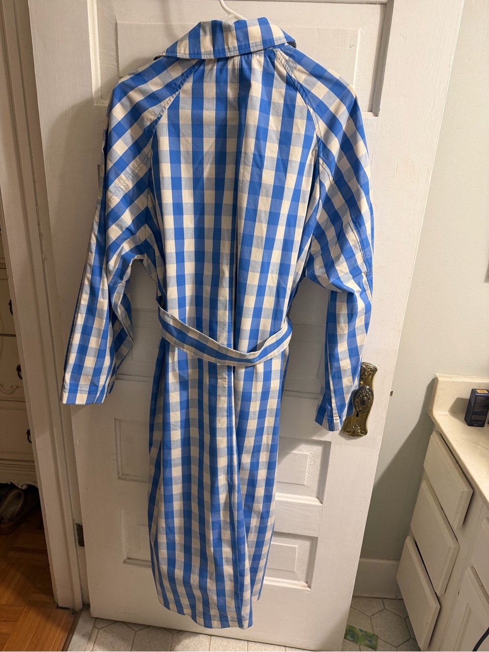 Zara Blue and White Gingham Trench Coat - Picture 3 of 3